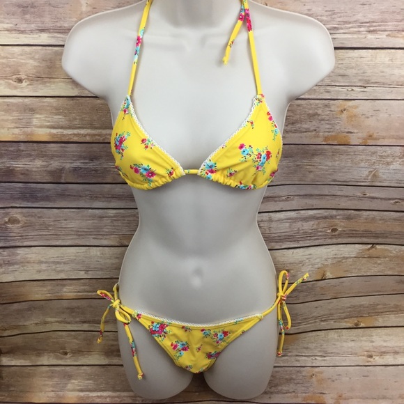 yellow bikini with flowers